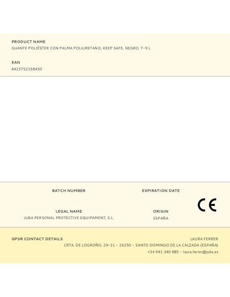 Guante poliéster con palma poliuretano, keep safe, negro, t-9 l