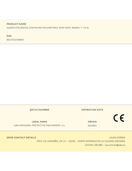 Guante poliéster con palma poliuretano, keep safe, negro, t-10 xl