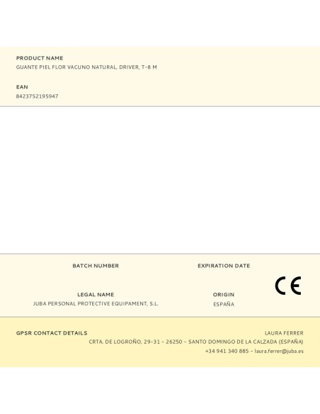 Guante piel flor vacuno natural, driver, t-8 m