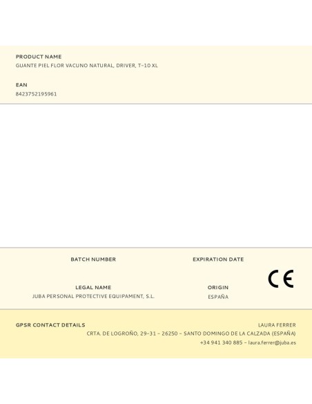 Guante piel flor vacuno natural, driver, t-10 xl