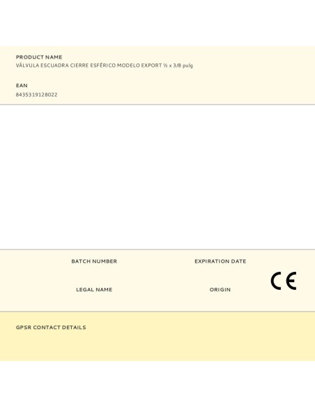Válvula escuadra cierre esférico modelo export ø½ x 3/8 pulg
