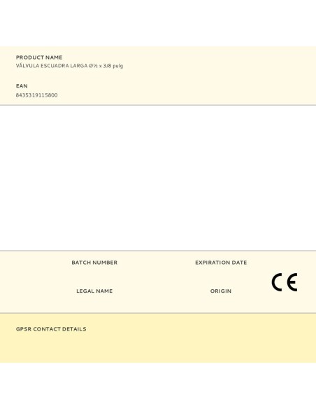 Válvula escuadra larga ø½ x 3/8 pulg