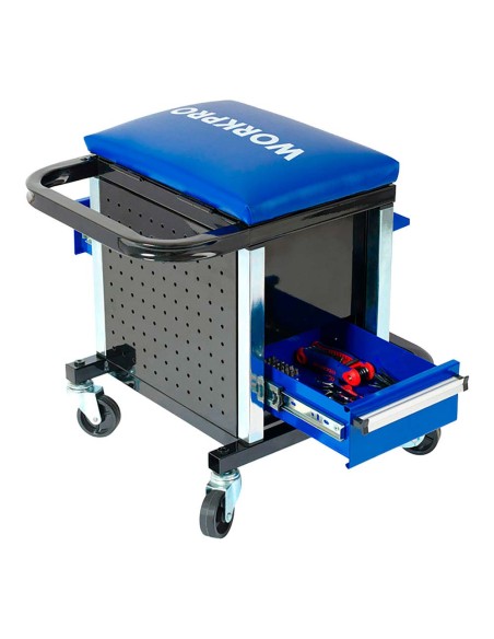 Asiento rodante + herramientas, 136 piezas, (métrico-sae)