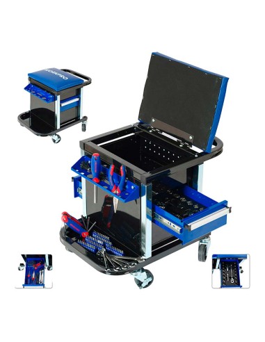 Asiento rodante + herramientas, 136 piezas,...