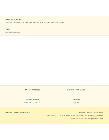 Asiento rodante + herramientas, 136 piezas,...