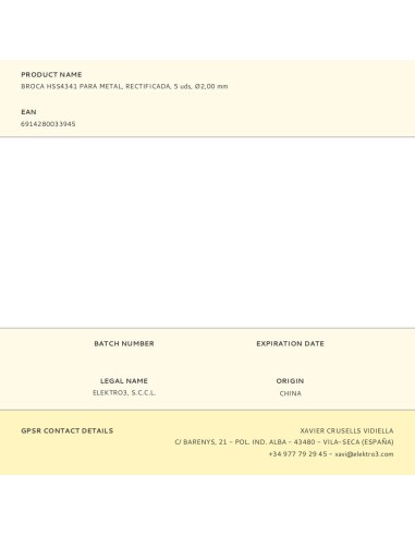 Broca hss4341 para metal, rectificada, ø2,00 x...