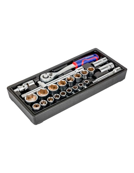 Juego carraca y vasos ½ pulg, 24 piezas, (métrico)