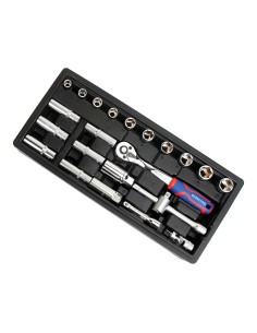 Juego carraca y vasos 3/8 pulg, 23 piezas, (métrico)