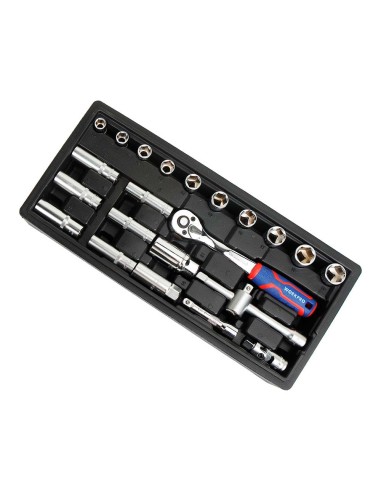 Juego carraca y vasos 3/8 pulg, 23 piezas, (métrico)