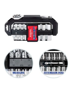 Juego carraca y vasos 3/8 pulg, soporte giratorio, 20 piezas, (métrico-sae) 2