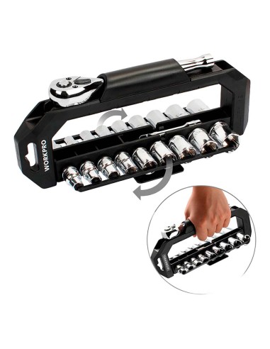 Juego carraca y vasos 3/8 pulg, soporte...