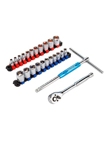 Juego de carraca y vasos 3/8 pulg, 24 piezas,...