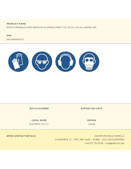 Disco láminas plano óxido de aluminio t27, ø115,00 x 22,20 mm, grano 100