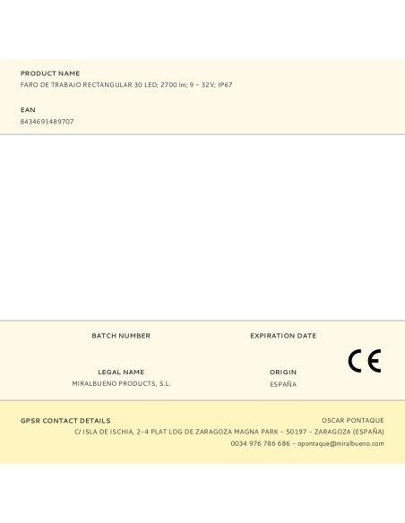 Faro de trabajo cuadrado 30 leds 2700 lm 9 - 32 v ip67