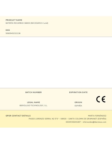 Batería recambio 36803 (necesario 2 uds)