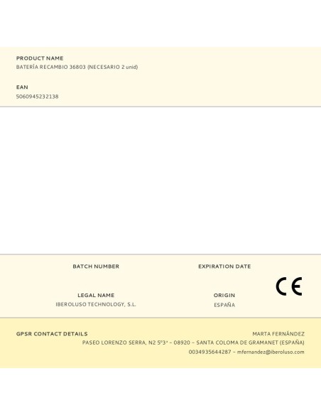 Batería recambio 36803 (necesario 2 uds)
