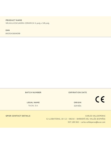 Válvula escuadra cerámica ½ pulg x 3/8 pulg