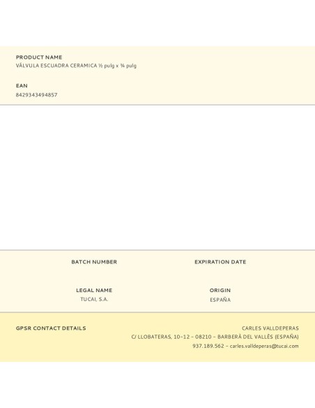 Válvula escuadra cerámica ½ pulg x ¾ pulg