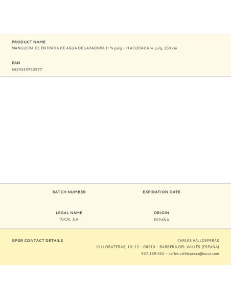 Manguera de entrada de agua de lavadora h ¾ pulg - h acodada ¾ pulg, 150 cm