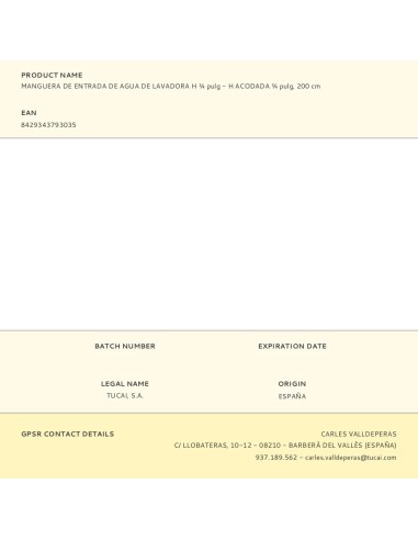 Manguera de entrada de agua de lavadora h ¾...