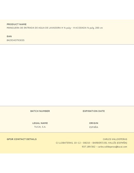 Manguera de entrada de agua de lavadora h ¾ pulg - h acodada ¾ pulg, 200 cm