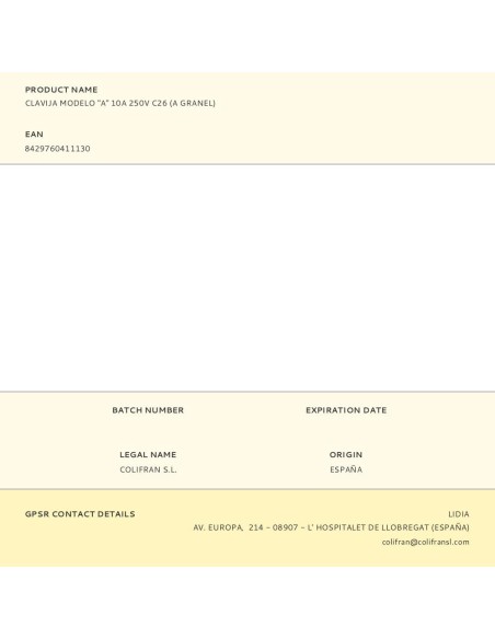 Clavija modelo "a" 10a 250v c26 (a granel)