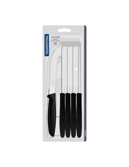Cuchillos dentados para carne, plenus, negro, 6 uds