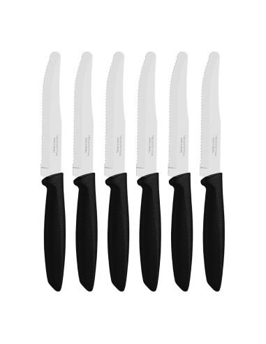 Cuchillos dentados para carne punta redonda, plenus, negro, 6 uds
