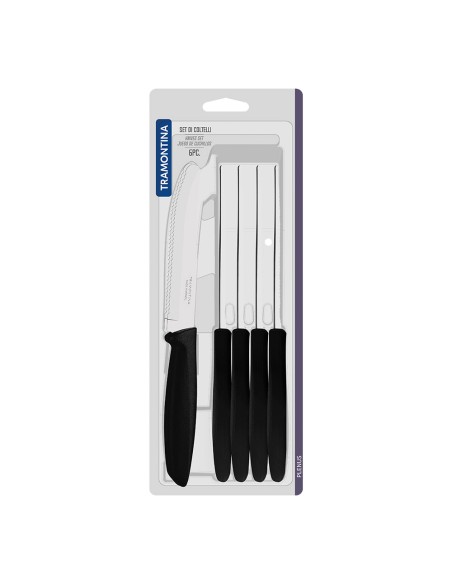 Cuchillos dentados para carne punta redonda, plenus, negro, 6 uds