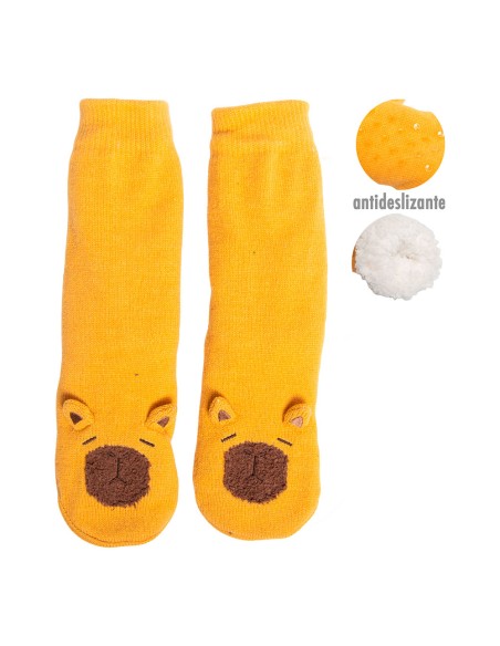 Calcetines capibara antideslizantes con forro de borreguito suave, talla 30 - 35