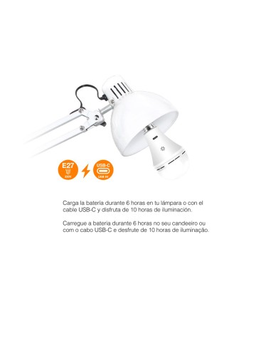 Bombilla led, recargable usb, e27, 6 w, 3cct,...