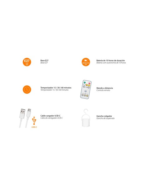 Bombilla led, recargable usb, e27, 6 w, 3cct, dimmable, 500 lm