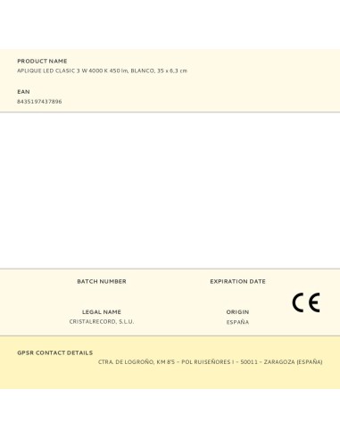 Aplique led classic, 3 w, 4000 k, 450 lm,...