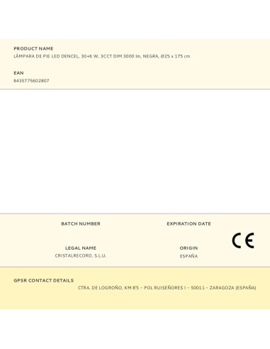 Lámpara de pie led dencel, 30+6 w, 3cct,...