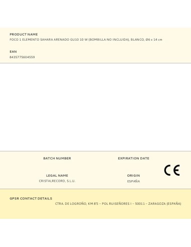 Foco 1 elemento sahara arenado, gu10, 10 w...