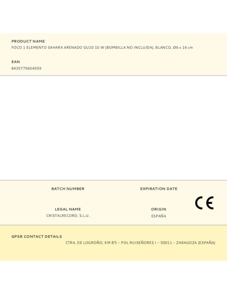 Foco 1 elemento sahara arenado, gu10, 10 w (bombilla no incluida), blanco, ø6 x 14 cm