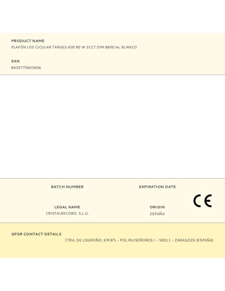 Plafón led circular, targes, 80 w, 3cct, 8800 lm, blanco, ø60 x 6,5 cm