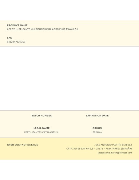 Aceite lubricante multifuncional agro plus 15w40, 5 l