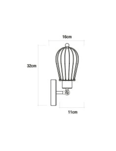 Aplique de pared metalico vintage e27 60 w color negro 11 x 16 x 32 cm 2