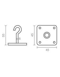 Gancho fijo 8 x 55 mm con placa 45 x 45 mm ap07 zincado, blister 2 uds 2