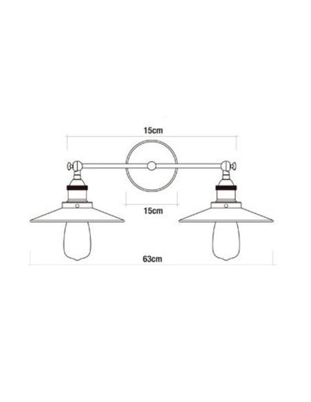 Aplique de pared doble vintage metalico e27 60 w 63 x 29 cm