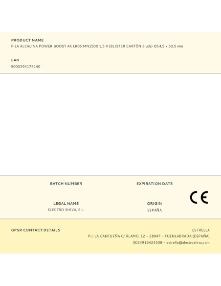 Pila alcalina power boost aa lr06 mn1500 1,5 v ø14,5 x 50,5 mm blister 8 uds