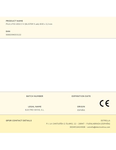 Micro pila de botón litio cr2032 3 v ø20 x 3,2...