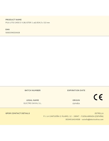 Micro pila de botón litio cr2450 3 v ø24,5 x...