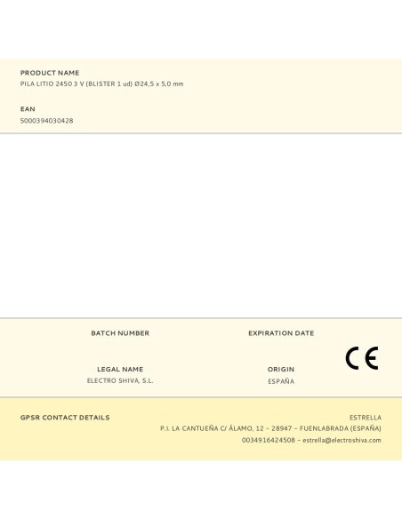 Micro pila de botón litio cr2450 3 v ø24,5 x 5,0 mm blister