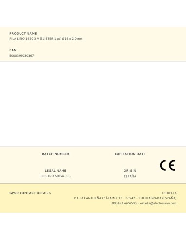 Micro pila de botón litio cr1620 3 v ø16 x 2,0...