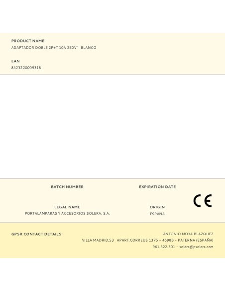Adaptador doble 2p+t 10a 250 v~ blanco