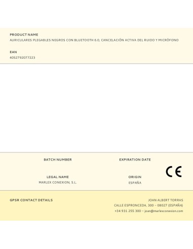 Auriculares plegables negros con bluetooth 6.0,...