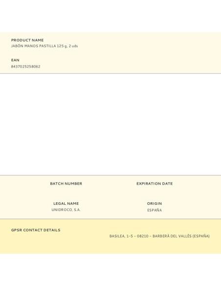 Jabón en pastilla 125 g, 2 uds