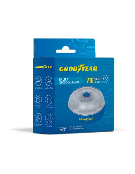 Baliza v16 de emergencia homologada conectada geolocalizable con dgt 3.0 alert wise goodyear
